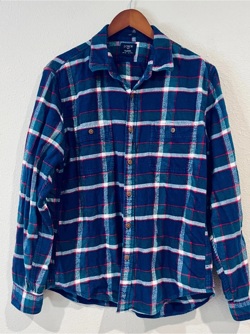 J.Crew Men's Plaid Flannel fall holiday Christmas Long Sleeve Shirt Size Large